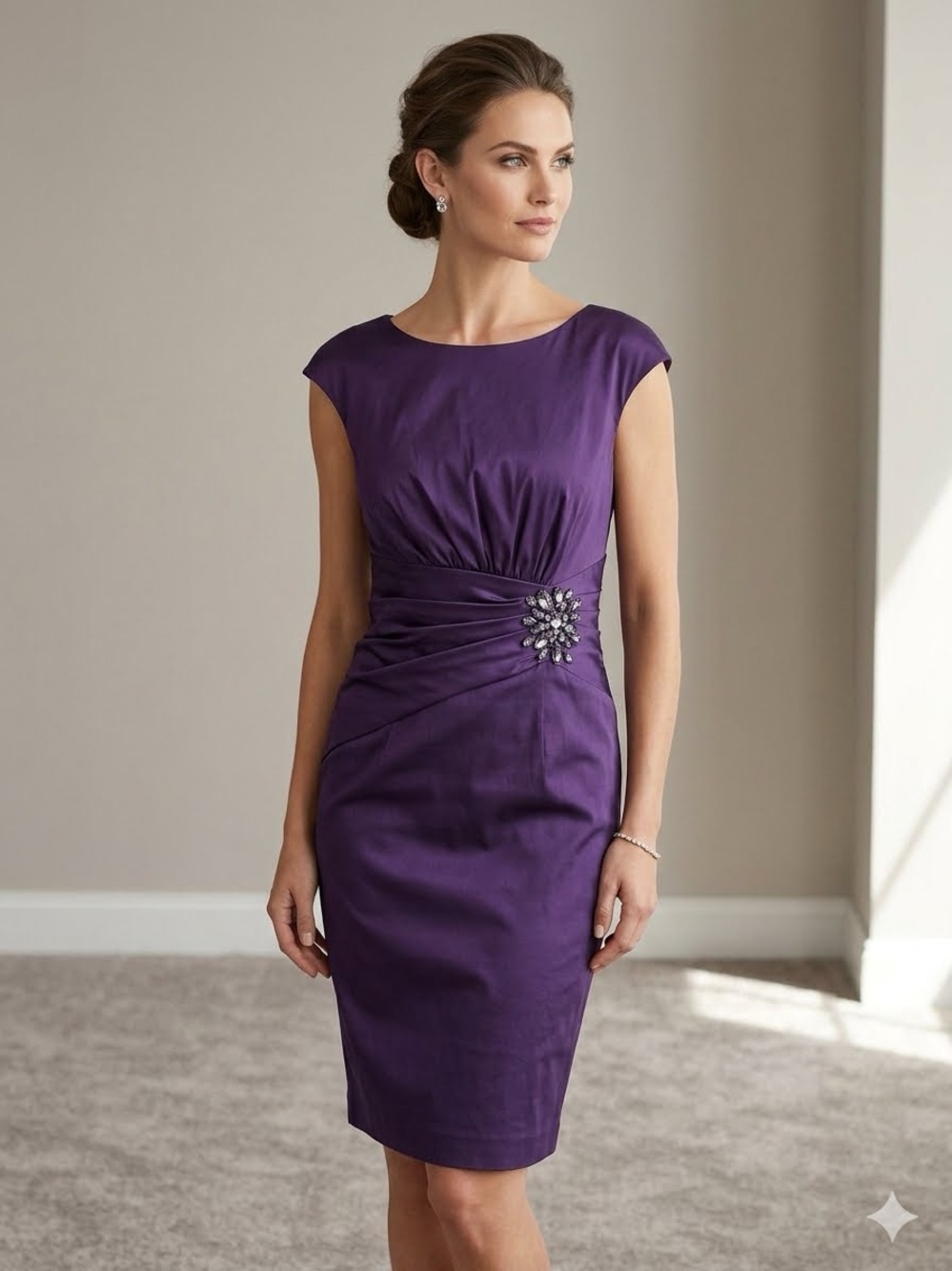 Elegant Purple Sheath Dress with Jeweled Waist